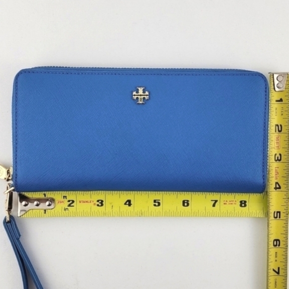 Tory Burch Robinson Continental Leather Zip Wallet Wristlet Royal Blue Gold - Picture 15 of 15